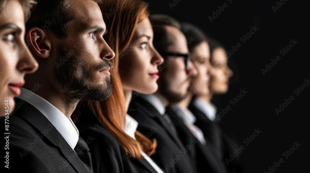 A group of businesspeople in suits are standing in a line A group of businesspeople in suits are standing in a line