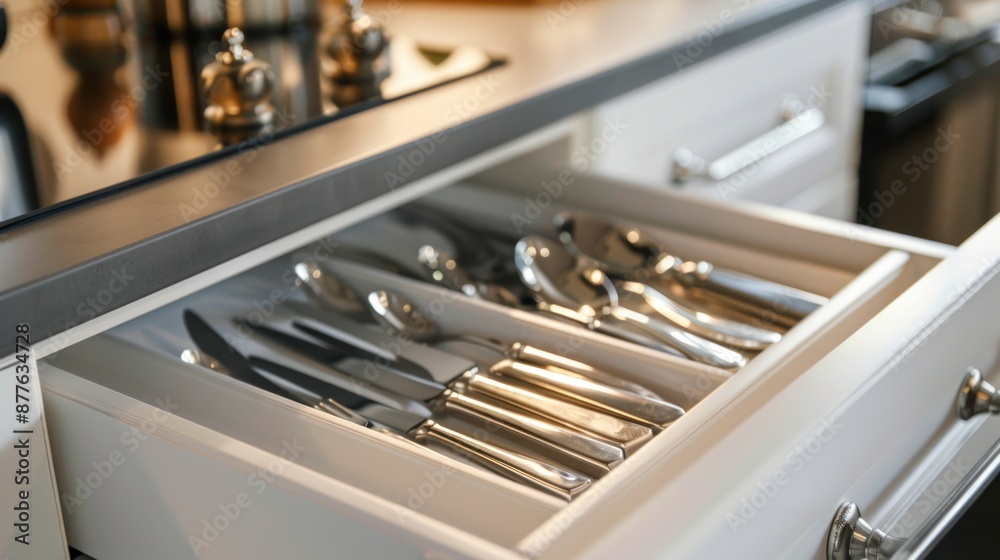 A drawer full of silverware including knives, spoons, and forks A drawer full of silverware including knives, spoons, and forks