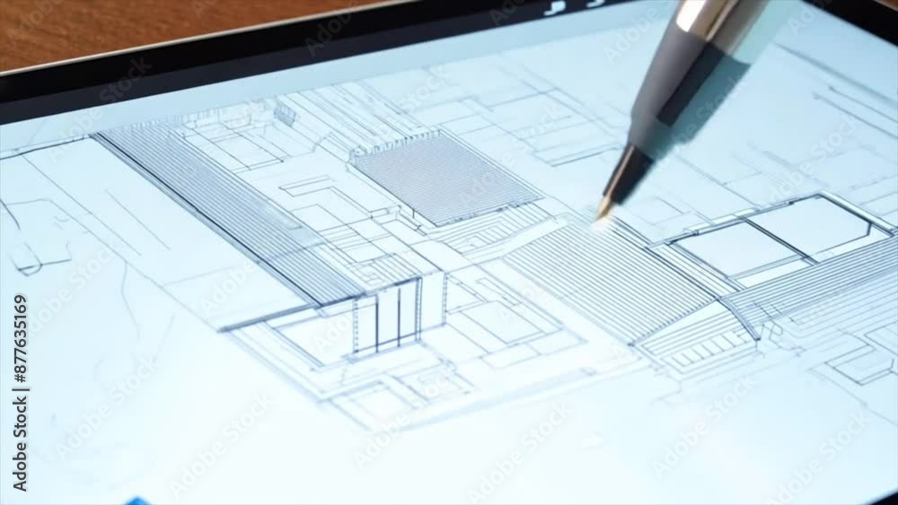 drawing architecture building blueprint with stylus on a tablet Generative AI drawing architecture building blueprint with stylus on a tablet Generative AI