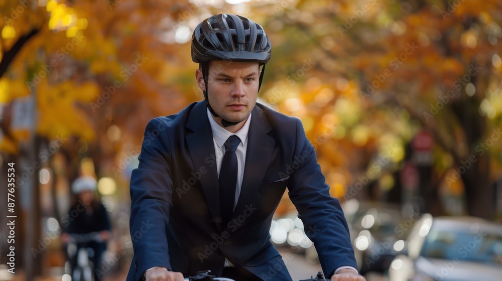 The cyclist in formal suit The cyclist in formal suit