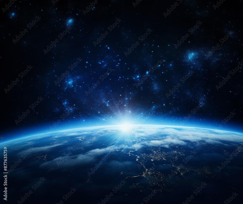 A breathtaking view of Earth from space as the sun rises over the horizon, casting a warm glow on the planet's surface. A breathtaking view of Earth from space as the sun rises over the horizon, casting a warm glow on the planet's surface.