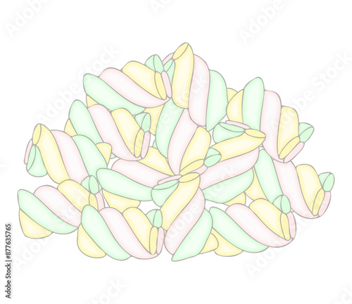Heap of twisted marshmallows - hand drawn vector illustration.