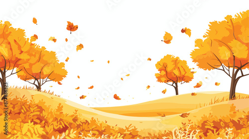 An autumn scene with beautiful yellow leaves on a sun