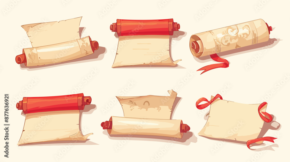 Naklejka premium Ancient paper scrolls and documents icons. Simple dip