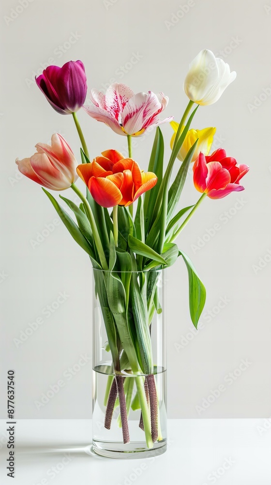 Vase with flowers: Tulip, white background. Vase with flowers: Tulip, white background.