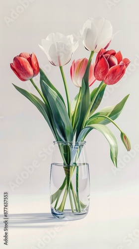 Wallpaper Mural Vase with flowers: Tulip, white background. Torontodigital.ca