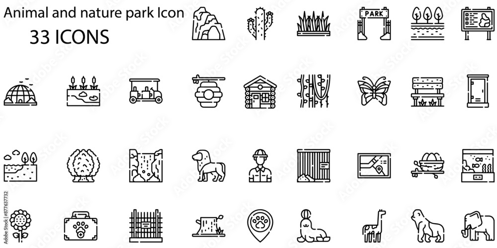 Set of animal and nature park icons. Line art style icons bundle. vector illustration Set of animal and nature park icons. Line art style icons bundle. vector illustration