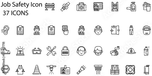 Set of job safety icons. Line art style icons bundle. vector illustration