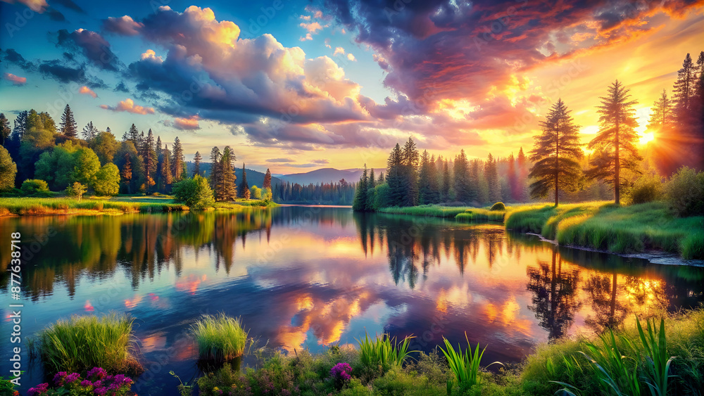 Fototapeta premium sunset over the river