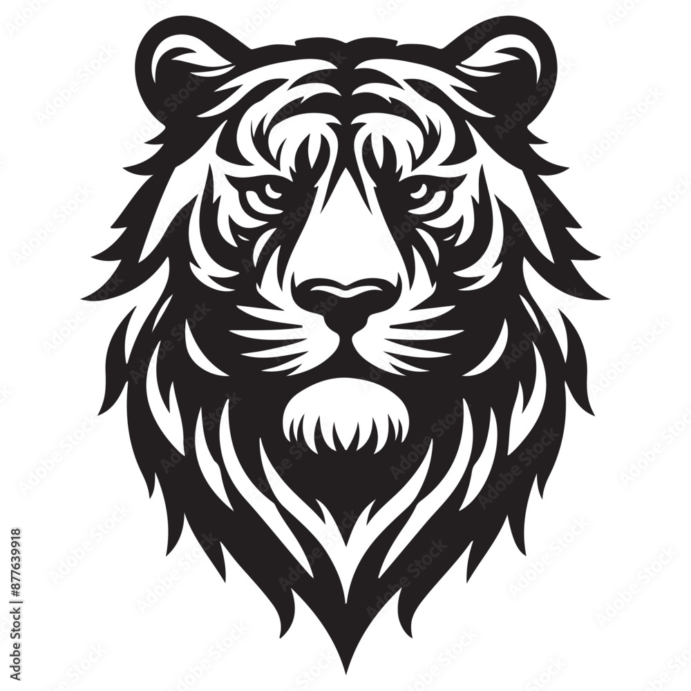 Fototapeta premium a black and white tiger head with a fierce expression