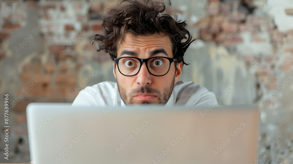 A surprised man with brown hair and a white shirt stares at a laptop screen in disbelief, conveying shock and confusion.
A surprised man with brown hair and a white shirt stares at a laptop screen in disbelief, conveying shock and confusion.