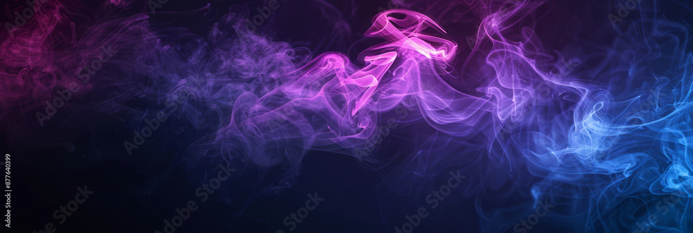 Obraz premium Colorful smoke swirls in shades of blue, pink and purple against a dark background. Mystical vibrant effect