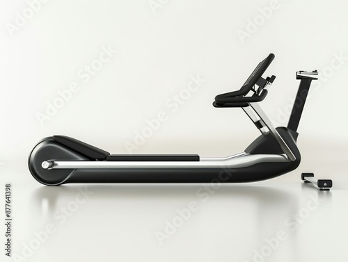 a rowing machine, fullbody workout, detailed design, black and silver, isolated on white background photo