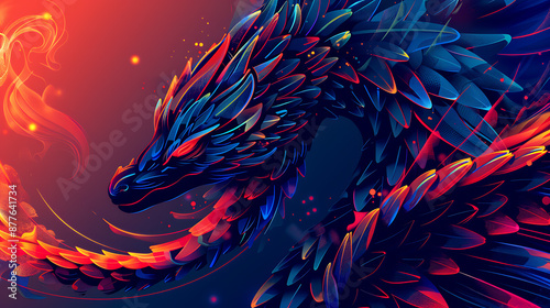 Abstract blue and red dragon design, perfect for fantasy and mythical themes. 
