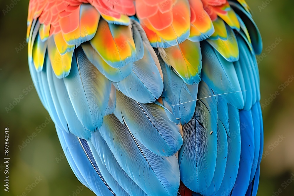 Fototapeta premium A close-up of a colorful macaw's feather arrangement