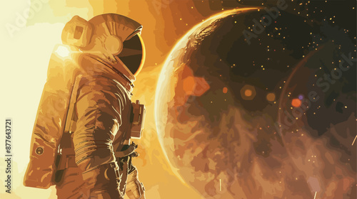 Astronaut unknown planet in the background light ray.