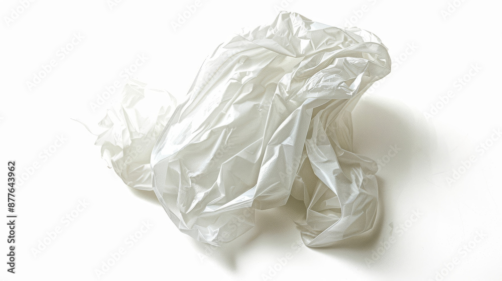 Fototapeta premium A white plastic bag is crumpled up into a ball. The bag is isolated on a white background.