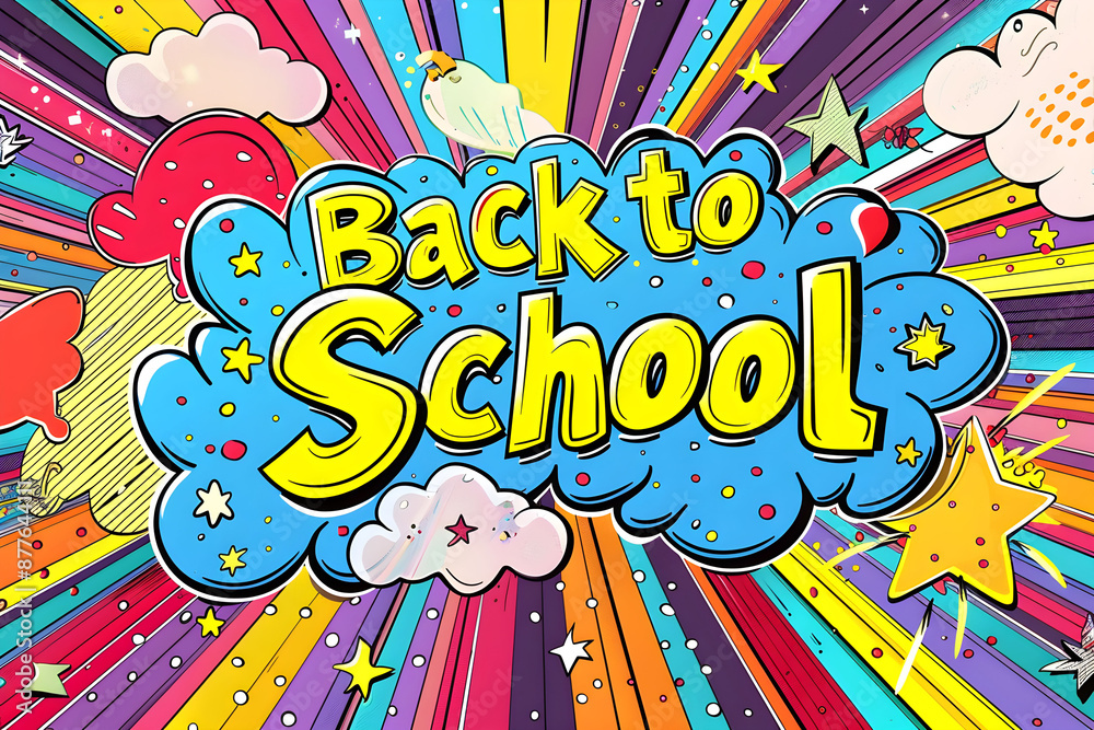 Fototapeta premium Colorful back to school comic book style graphic