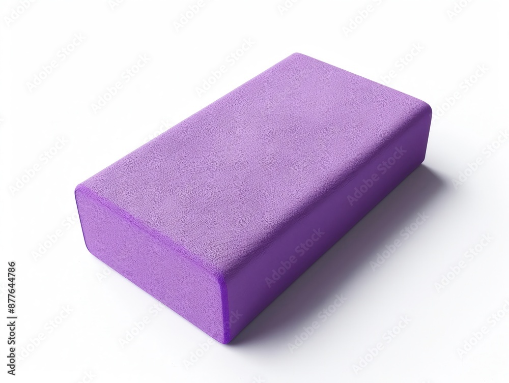 a foam block, yoga accessory, realistic rendering, purple, isolated on white background a foam block, yoga accessory, realistic rendering, purple, isolated on white background