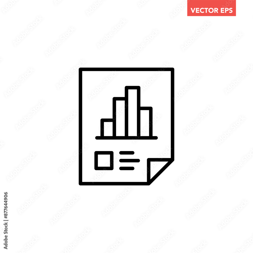 Single black business report line icon, simple financial document graphic flat design vector pictogram, infographic interface elements for app logo web button ui ux isolated on white background