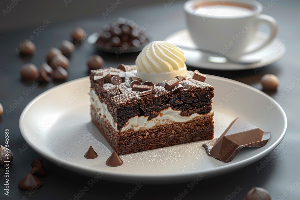 Chocolate brownie cake on plate with ice cream on transparent background remove png created with generative ai, clipping path. Pie,Icecream,Coffee. Chocolate brownie cake on plate with ice cream on transparent background remove png created with generative ai, clipping path. Pie,Icecream,Coffee.