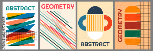 Vector illustration. Geometric simple shapes composition. Dynamic abstract flat mid-century style. Design elements of flyer, magazine, book cover, banner, invitation, poster, layout, wall decor art