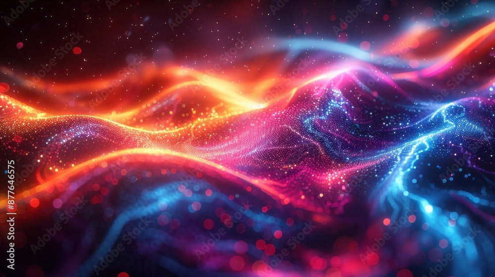 Abstract background with glowing lights and waves