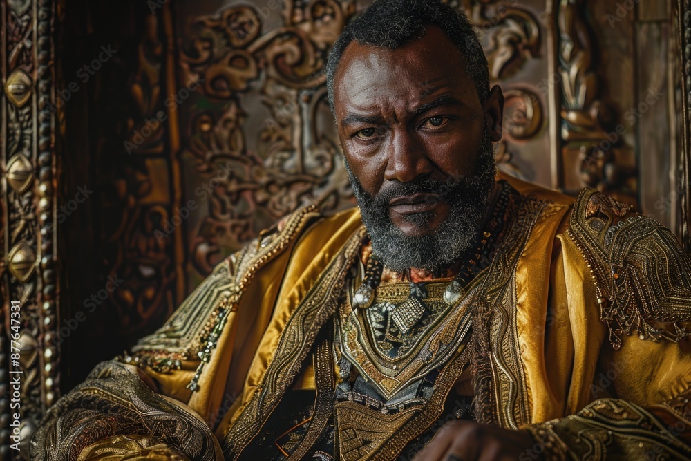 Naklejka premium A man sitting in a chair with a long beard, good for editorial or lifestyle use