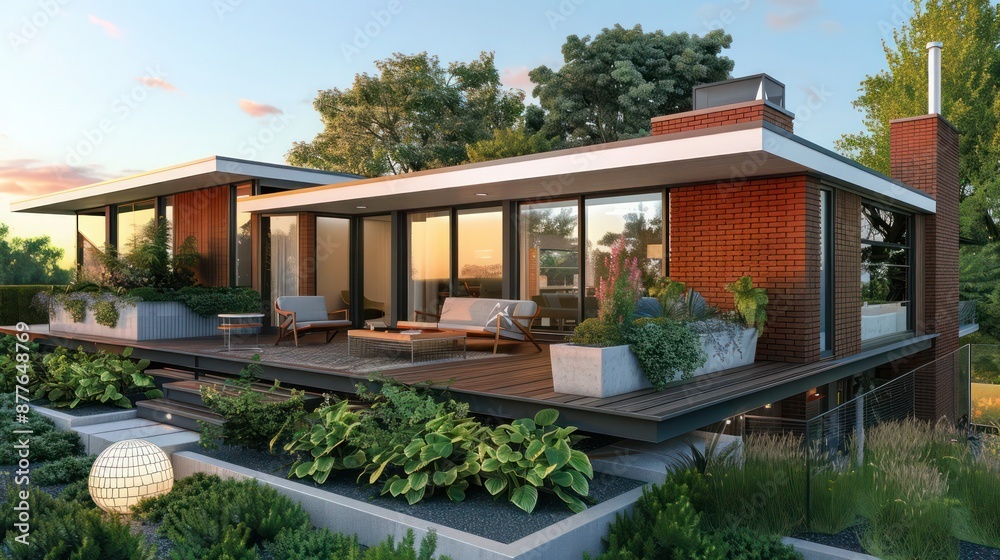 mid-century modern suburban home with a rooftop deck that includes a small garden and comfortable seating for enjoying the outdoors mid-century modern suburban home with a rooftop deck that includes a small garden and comfortable seating for enjoying the outdoors