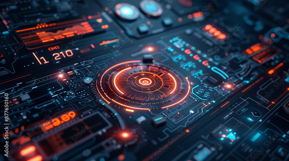 A high-tech digital system featuring a futuristic glowing design with intricate circuitry, showcasing advanced technology, network security, and electronic components. A high-tech digital system featuring a futuristic glowing design with intricate circuitry, showcasing advanced technology, network security, and electronic components.