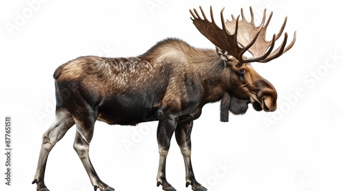 Wallpaper Mural A detailed profile view of a majestic moose standing against a plain white background, showcasing the animal's strong and powerful physique in a simplistic manner. Torontodigital.ca