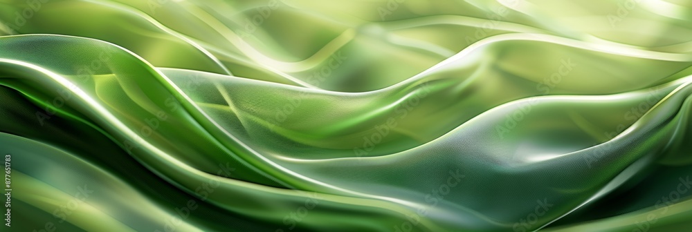 Obraz premium Abstract green silky fabric with smooth waves and folds. Abstract composition. Banner with copy space