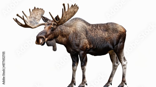 Wallpaper Mural A detailed image of a moose on a white backdrop, emphasizing the texture of its fur and antlers, providing a clear and unobstructed view for study or decoration. Torontodigital.ca
