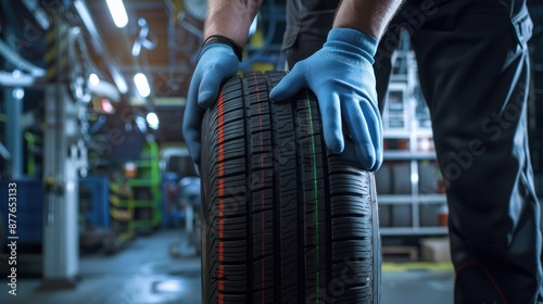 The hands holding tire photo