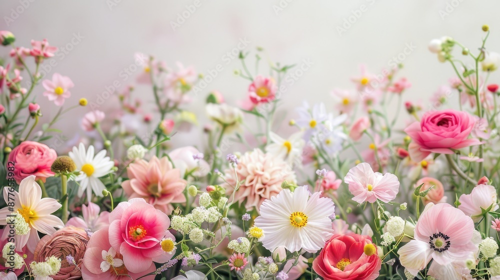 Springtime Floral Border with Pink Assorted Flowers Springtime Floral Border with Pink Assorted Flowers
