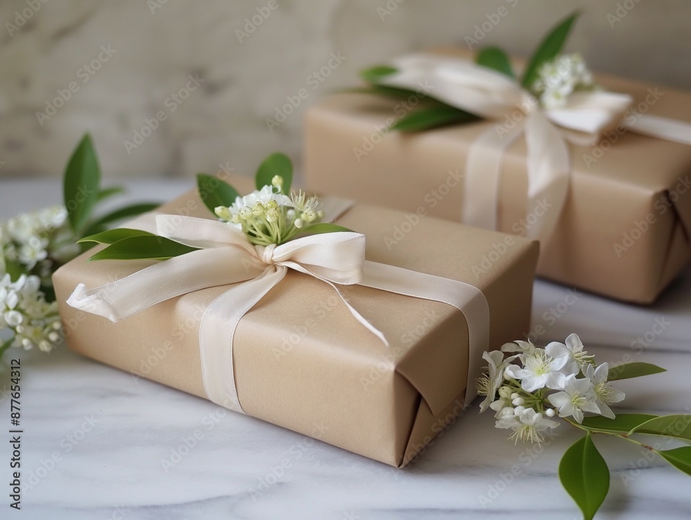wedding gift wrapped in eco paper papckaging and flower decoration wedding gift wrapped in eco paper papckaging and flower decoration
