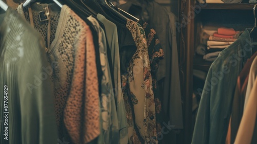 Clothes hung neatly in organized closet at home