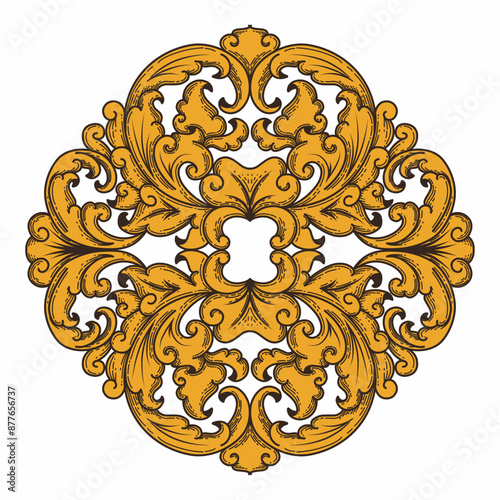 Isolated ornamental design. Ornamental elements for your designs. Floral carving decoration for postcards, invitations, social media or wedding.