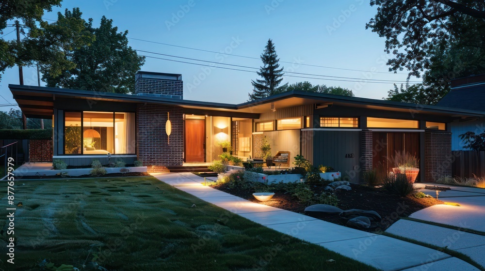 suburban mid-century modern home with an innovative lighting system ...
