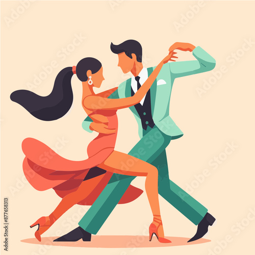 Man and woman dancing with each other, vector cartoon