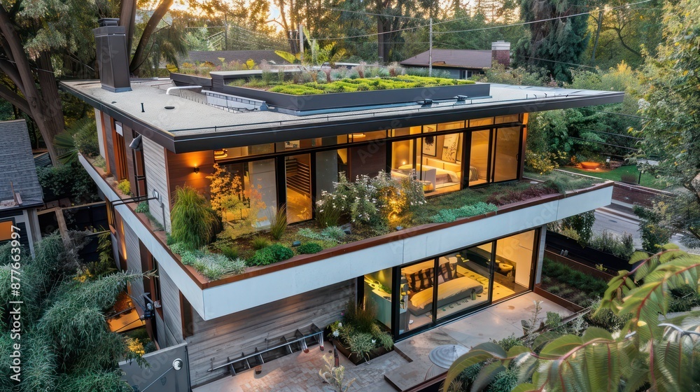 Picture of Contemporary suburban home with an eco-friendly design, featuring a ...