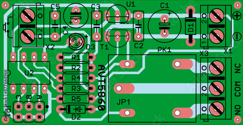 Electric background. Vector pcb pattern. Printed circuit board of an electronic device with
conductors and contact pads placed on it. 
Engineering drawing.