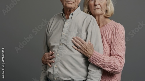 The elderly couple embrace. photo