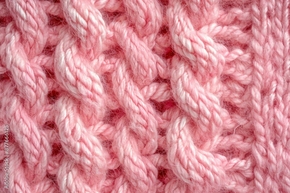 Detailed close-up of pink knitted wool fabric, perfect for a cozy background Detailed close-up of pink knitted wool fabric, perfect for a cozy background