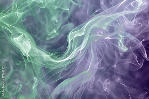 A cosmic dance of translucent smoke tendrils in shades of lavender and emerald green