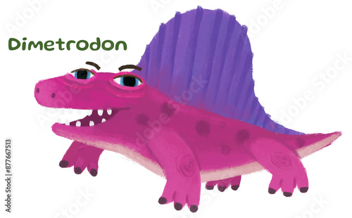 cartoon happy and funny colorful prehistoric dinosaur dino dimetrodon isolated illustration for children photo