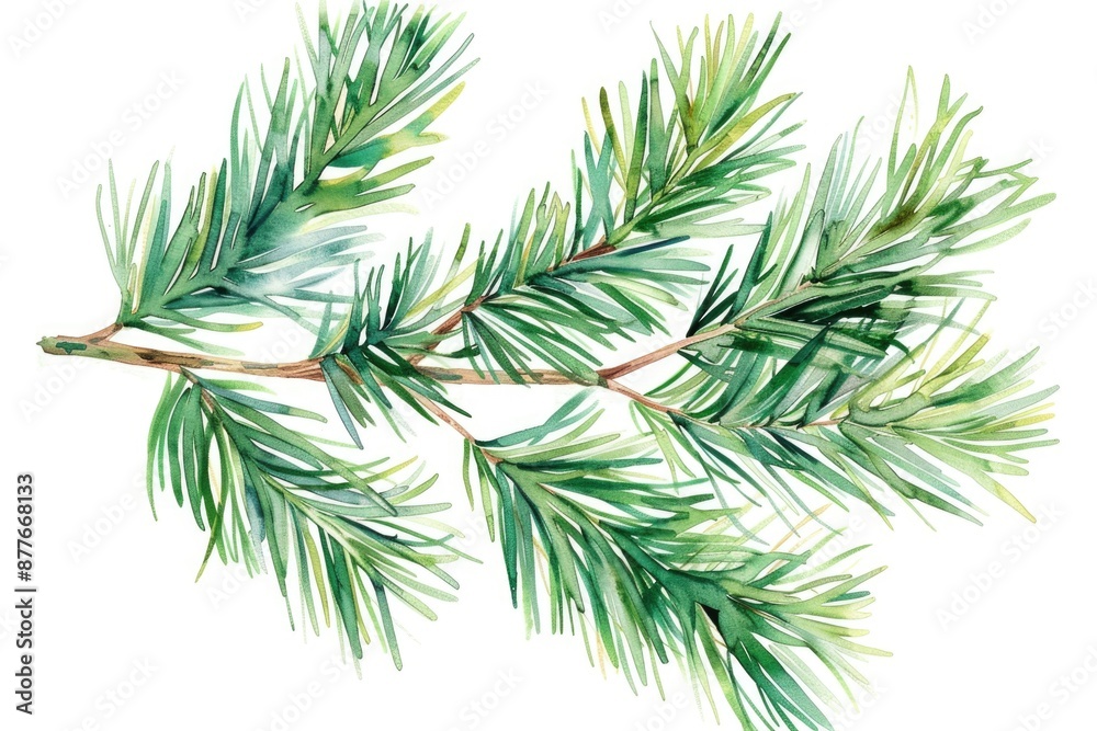 A watercolor painting of a pine tree branch with intricate details and soft colors A watercolor painting of a pine tree branch with intricate details and soft colors