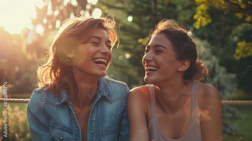The laughing friends outdoors The laughing friends outdoors