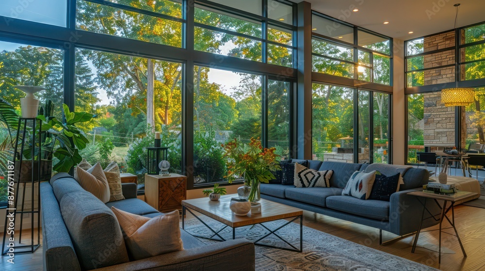 Mid-century modern suburban home with custom window designs that emphasize the natural light and views Mid-century modern suburban home with custom window designs that emphasize the natural light and views