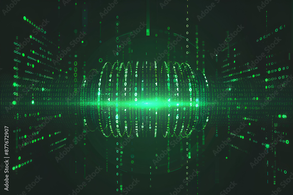 Generative Ai illustration. Digital data streams flow into each other - green binary code series Generative Ai illustration. Digital data streams flow into each other - green binary code series